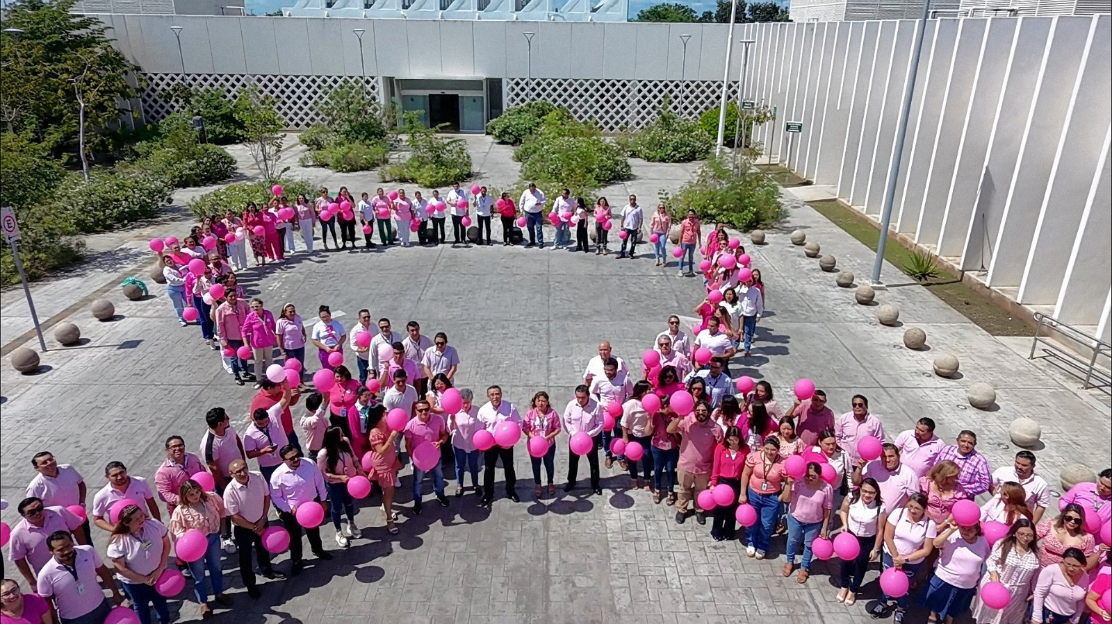 Personal del IMSS Yucatán forma lazo humano rosa para sensibilizar ...